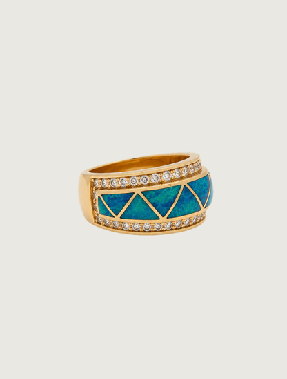 14K Yellow Gold Opal & Diamond Ring