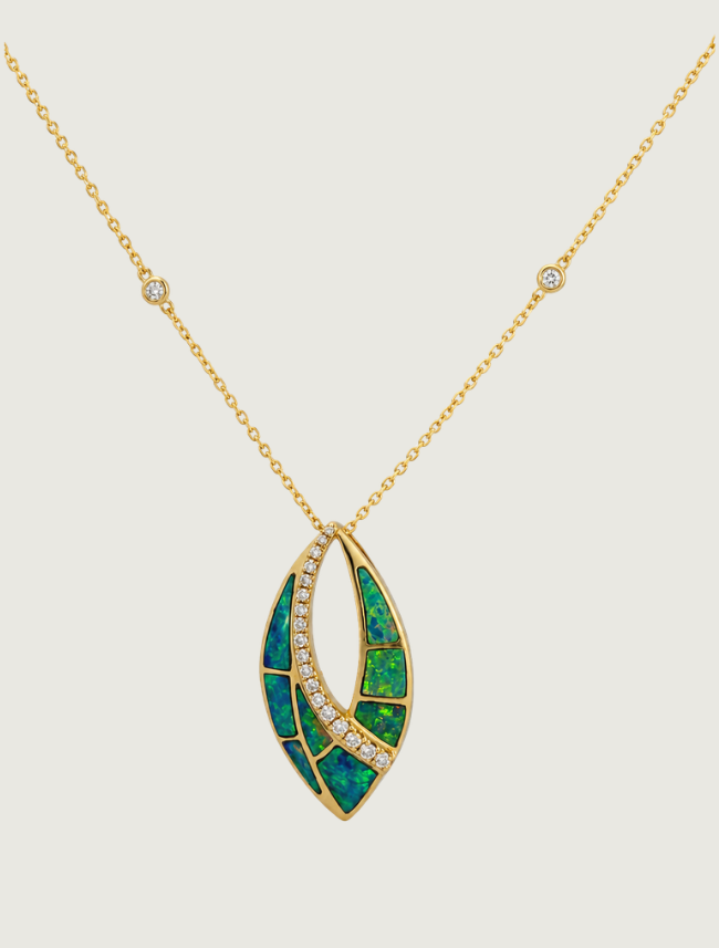 14K Yellow Gold Opal & Diamond Inlay Pendant
