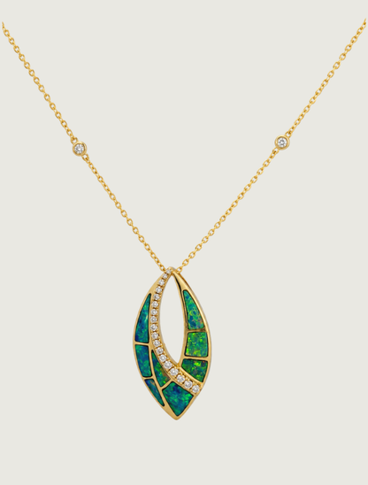14K Yellow Gold Opal & Diamond Inlay Pendant