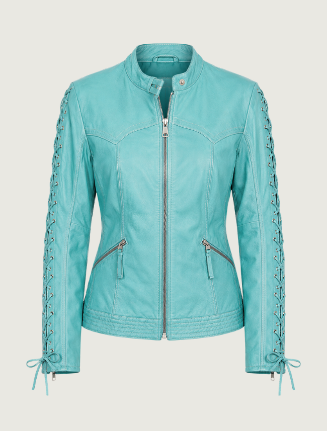 Women's Leather Laced Sleeve Jacket