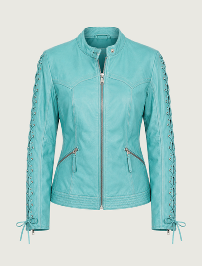 Women's Leather Laced Sleeve Jacket