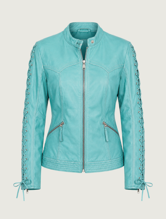 Women's Leather Laced Sleeve Jacket