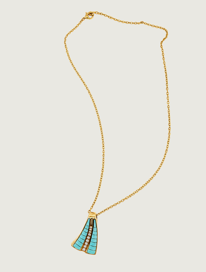 14K Yellow Gold Turquoise & Diamond Pendant