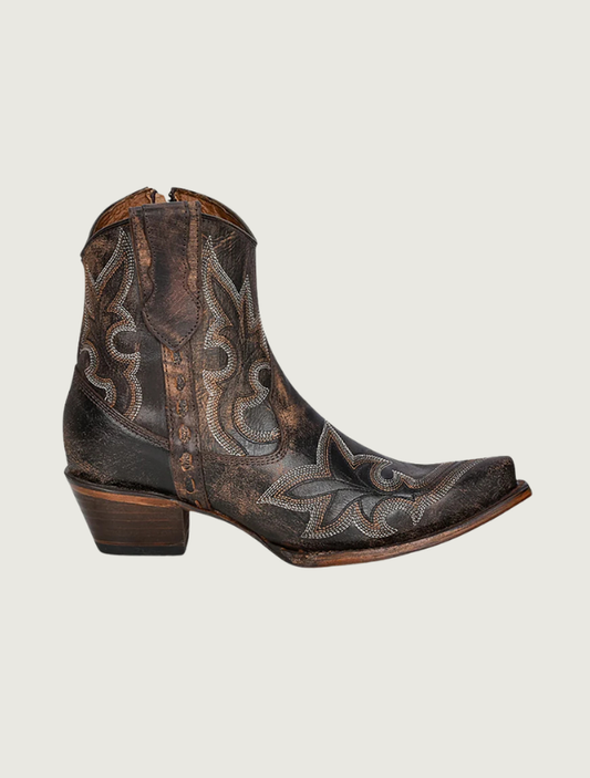 Corral Women's Black & Brown Embroidery Zipper Booties