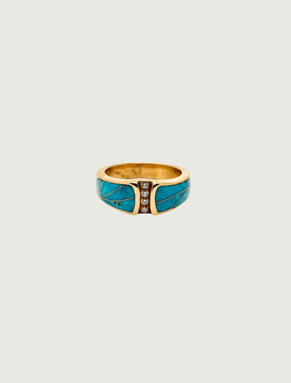 14K Yellow Gold Turquoise & Diamond Ring