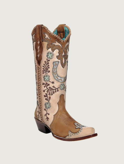 Corral Honey Embroidery & Studs Handwoven Cowgirl Boots with Horseshoes