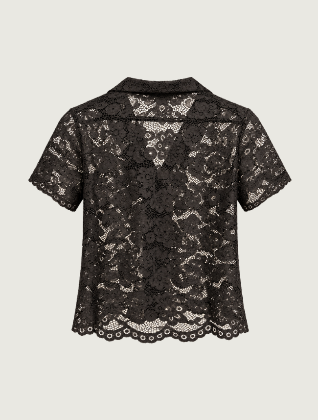 Scully Black Lace Short Sleeve Button-Up Shirt