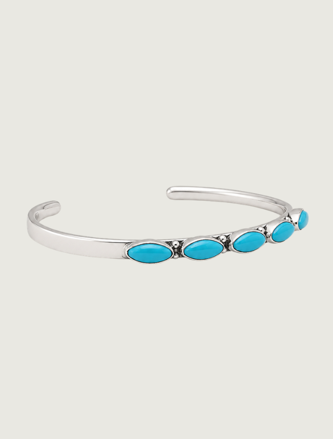 Sterling silver five-stone turquoise cuff, quarter view