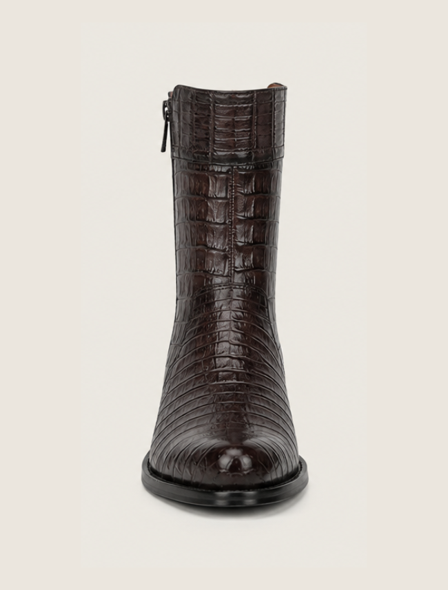 Cuadra Men's Caiman Round Toe Zipper Dress Boots in Brown