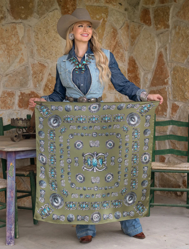 Fringe Scarves "Turqs and Conchos" Silk Scarf