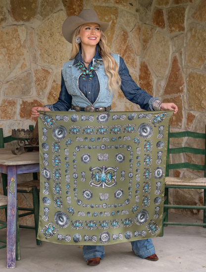 Fringe Scarves "Turqs and Conchos" Silk Scarf