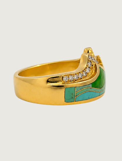 14K Yellow Gold Carico Lake Turquoise & Diamond Ring