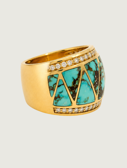 14K Yellow Gold Turquoise & Diamond Ring