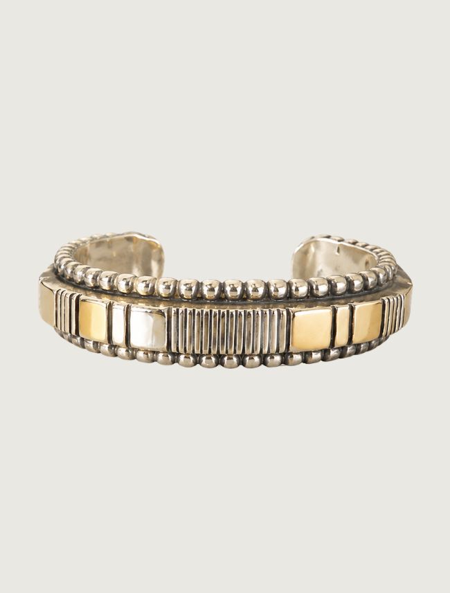 Johnathan Nez sterling silver and 14K yellow gold cuff bracelet, front view
