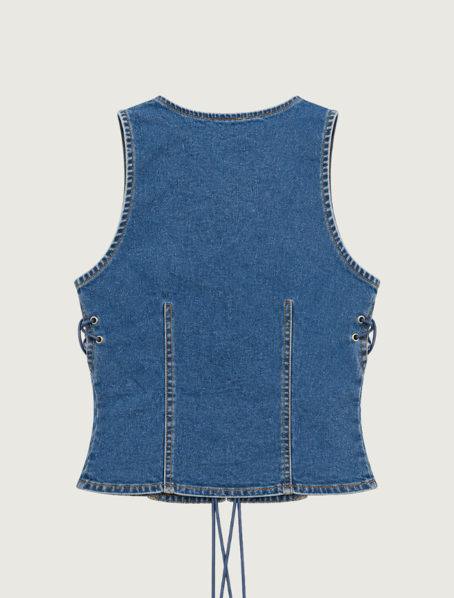 Mavericks Lace Up Denim Vest in Dark Wash
