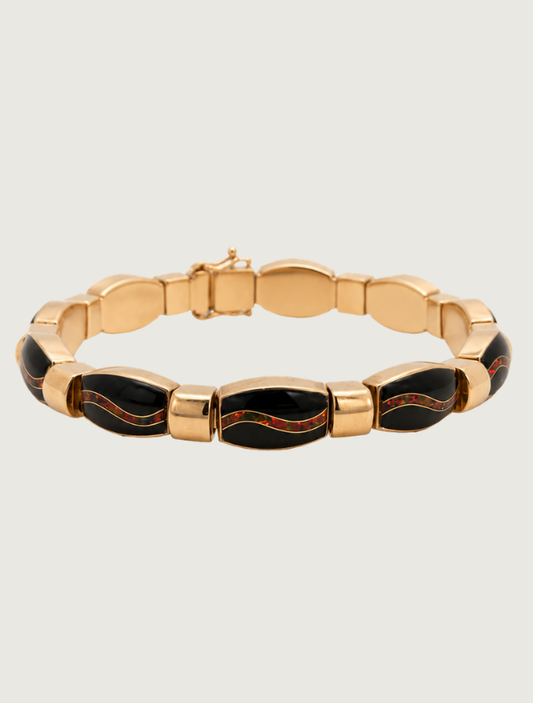14K Rose Gold Black Jade & Fire Opal Bracelet
