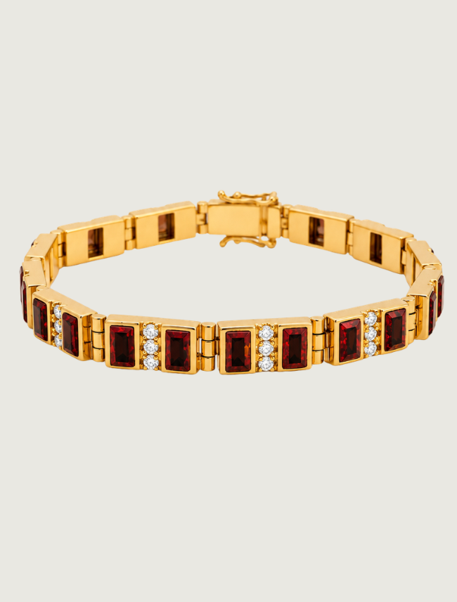 14K Yellow Gold Diamond, Black Jade, & Fire Opal Bracelet