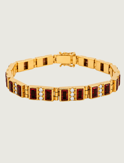 14K Yellow Gold Diamond, Black Jade, & Fire Opal Bracelet