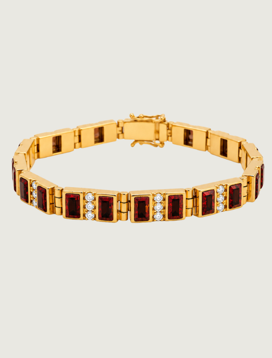 14K Yellow Gold Diamond, Black Jade, & Fire Opal Bracelet