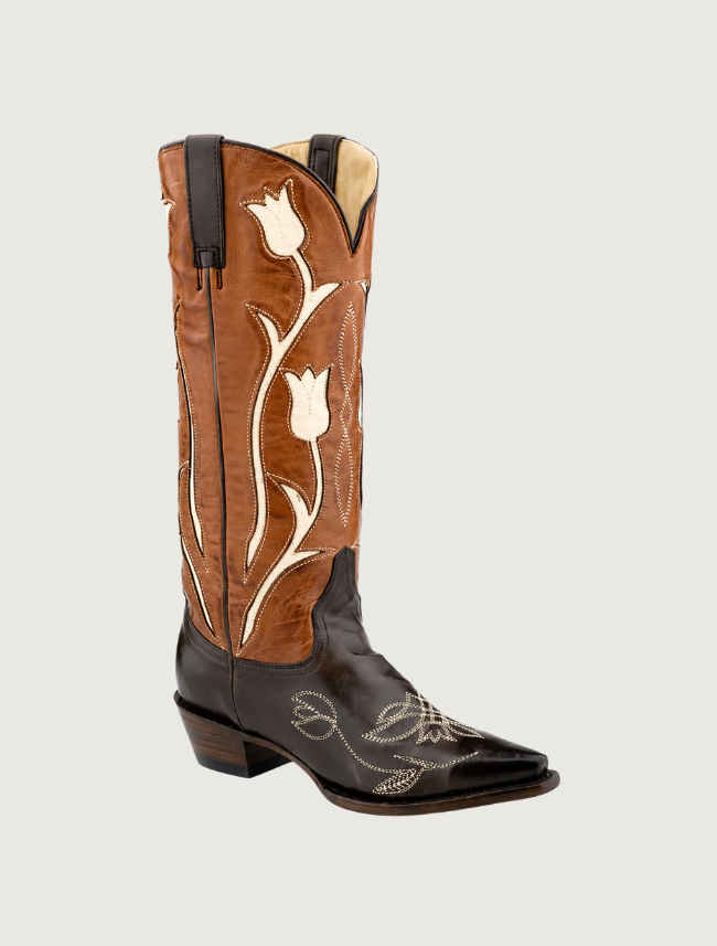 Stetson Amelia Brown Tulip Inlay Snip Toe Cowgirl Boots