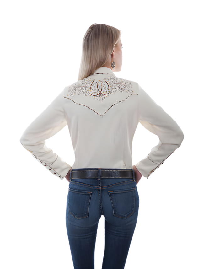 Scully Women's Horse Shoe & Flowers Embroidered Shirt