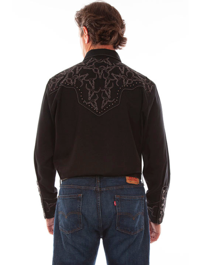 Scully Men's Longhorn Embroidered Long Sleeve Shirt