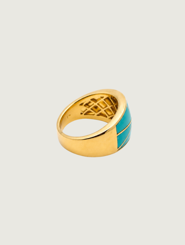 14K Yellow Gold Turquoise & Diamond Ring
