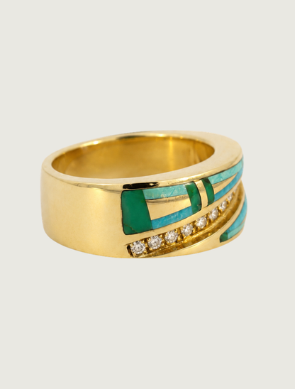 14K Yellow Gold Carico Lake Turquoise & Diamond Ring