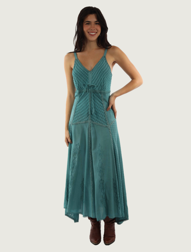 Scully Teal Embroidered Spaghetti Strap Maxi Dress