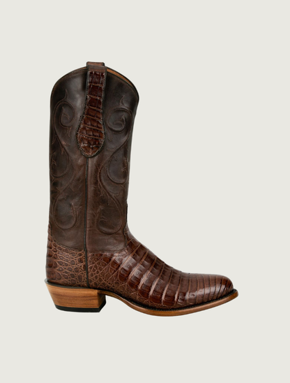 Tony Lama Agustin Brown Caiman & Cowhide Cowboy Boots, 13"