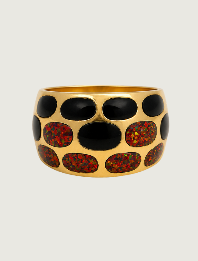 14K Yellow Gold Black Jade & Fire Opal Ring