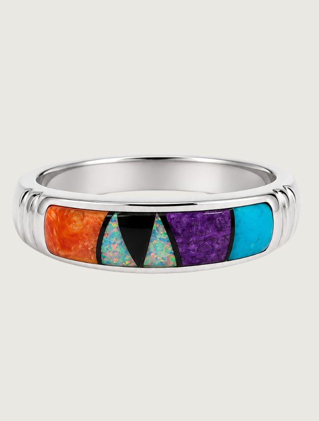 Sterling Silver Multi Inlay Ring