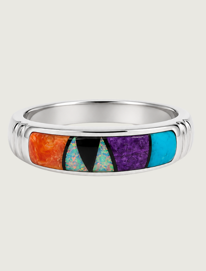 Sterling Silver Multi Inlay Ring