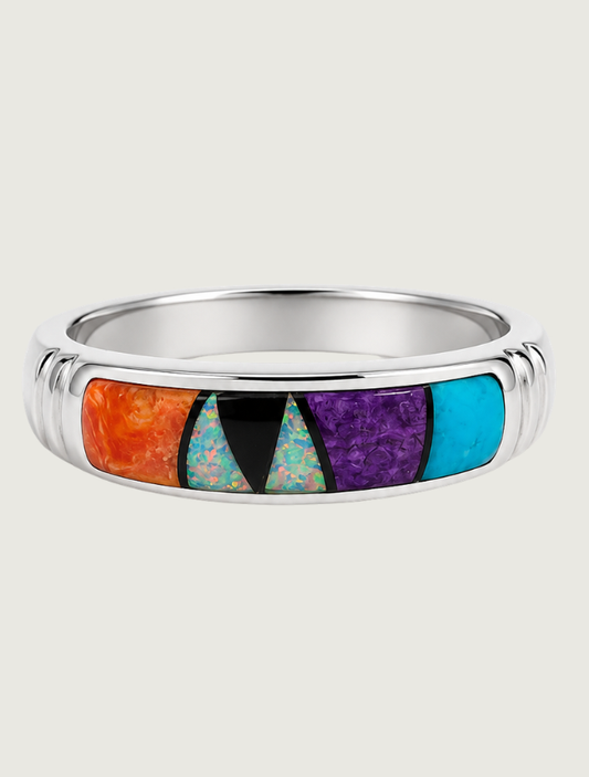 Sterling Silver Multi Inlay Ring