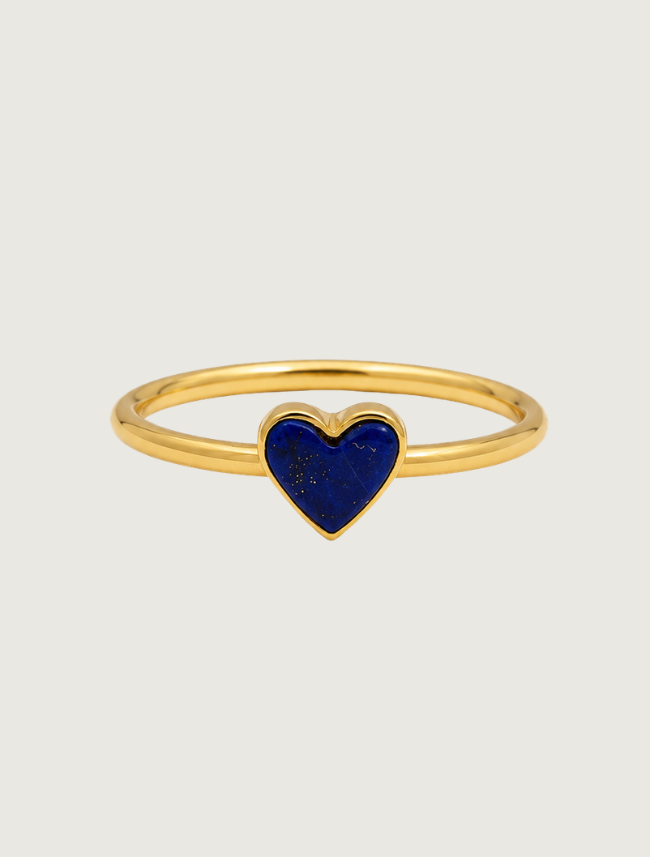 14K Yellow Gold Lapis Heart Ring