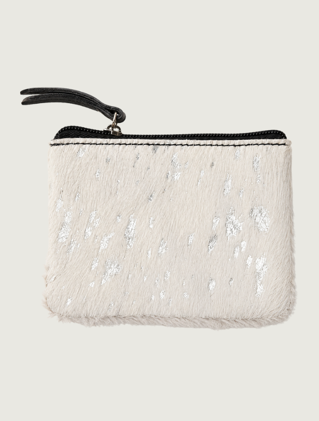 Mavericks White Metallic Splatter Cowhide Coin Pouch