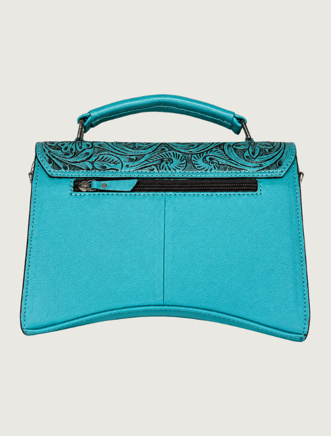 Mavericks Turquoise Tooled Leather Satchel with Star & Heart Studs