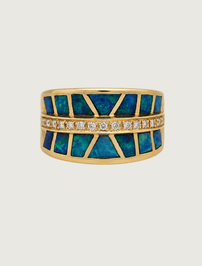 14K Yellow Gold Opal Inlay & Diamond Ring