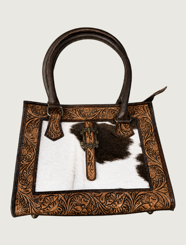 Mavericks Floral Tooled Leather Tote with Cowhide Panel