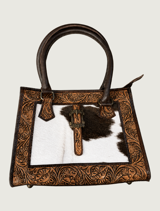 Mavericks Floral Tooled Leather Tote with Cowhide Panel