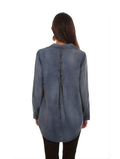 Scully Women's Hi-Lo Denim Lace-Up Blouse