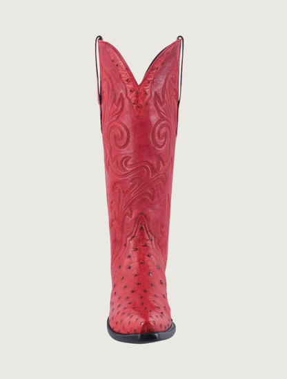 Stallion Full Quill Ostrich Gallegos Cowgirl Boots in Red