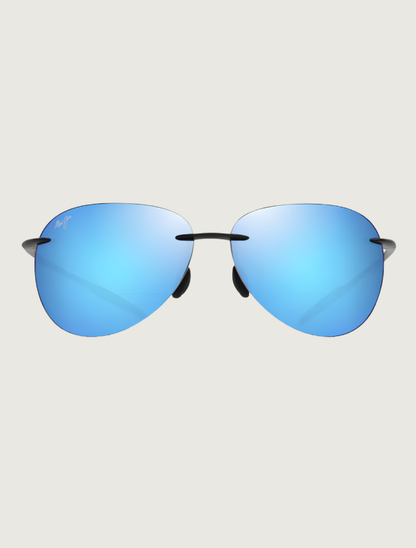 Maui Jim Sugar Beach rimless sunglasses in Shiny Black / Blue Hawaii — front view