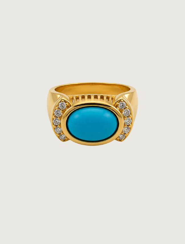 14K Yellow Gold Sleeping Beauty Turquoise & Diamond Ring