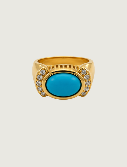 14K Yellow Gold Sleeping Beauty Turquoise & Diamond Ring