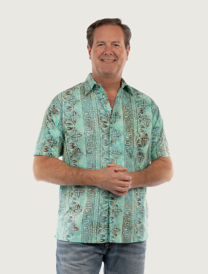 Scully Men's Batik Short Sleeve Shirt in Teal