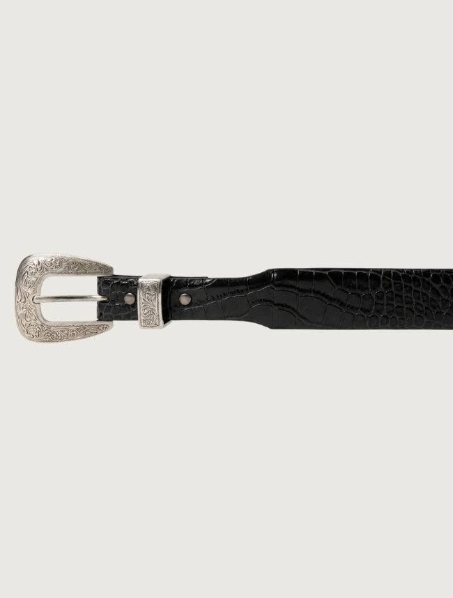Stetson Women's Black Croco Print Tapered Belt