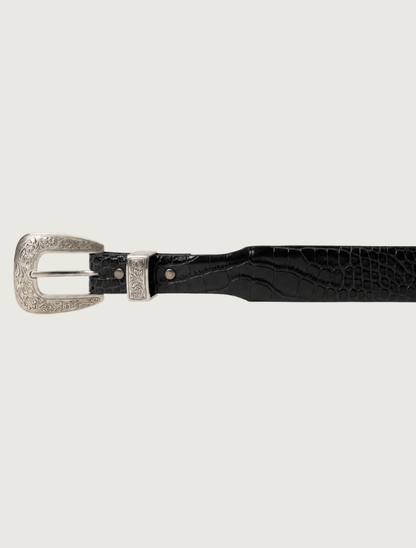 Stetson Women's Black Croco Print Tapered Belt