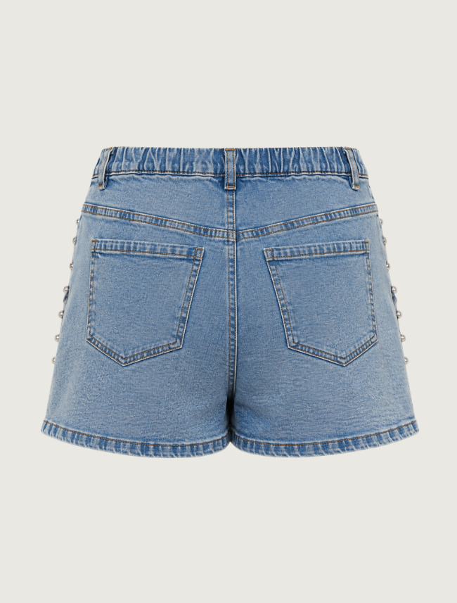 Mavericks Studded Denim Drawstring Skort in Medium Wash
