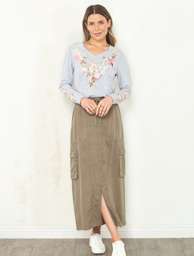 Paparazzi Tencel Cargo Midi Skirt in Olive